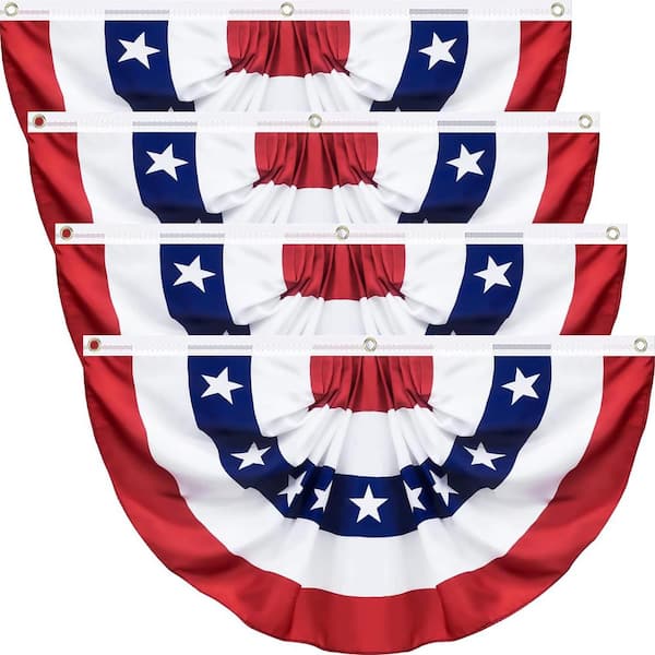 Angel Sar 1.5 ft. x 3 ft. USA Patriotic Half Pleated Fan Flag for Outdoor Garden Decor (4-Pack)