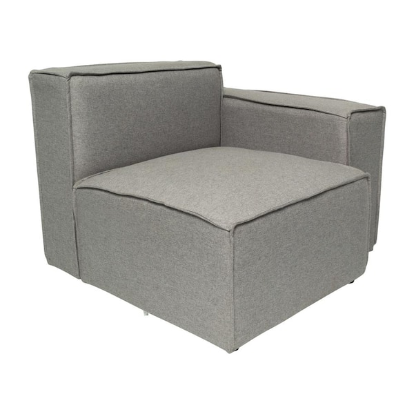 TAYLOR + LOGAN Gray Fabric Right Arm Rest Side Chair with Solid Wood