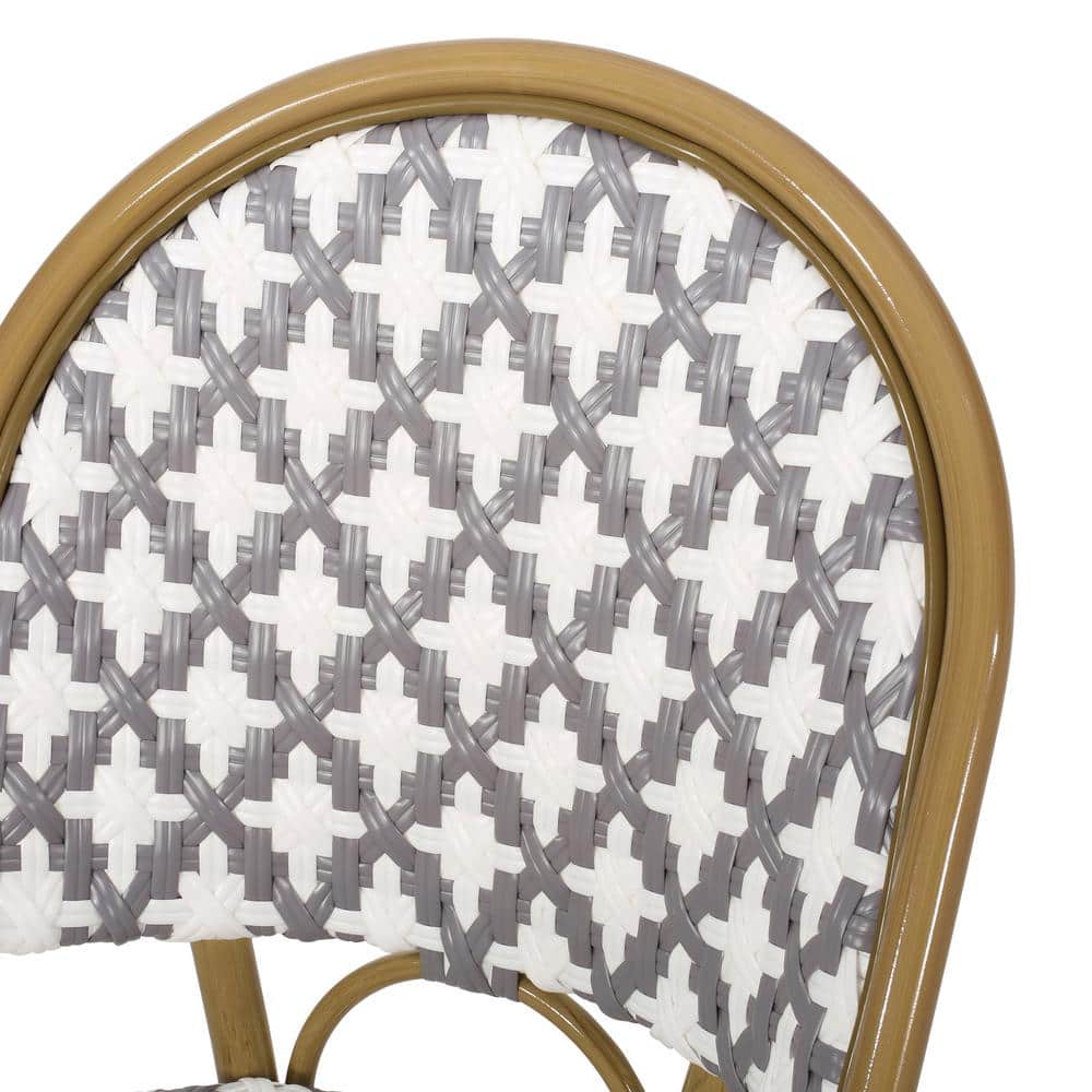 Gray and White Bamboo Print Outdoor Aluminum Bistro Dining Chairs