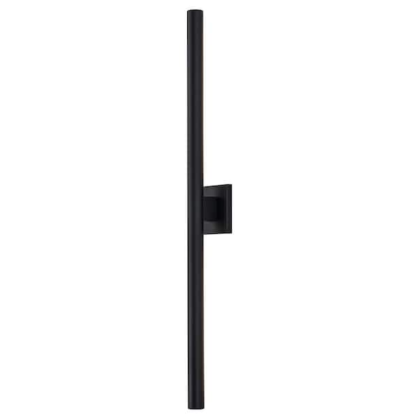 38 in. Black 2-Light 46-Watt Dimmable LED Outdoor Hardwired Wall Lantern Sconce with Frosted Glass Diffuser