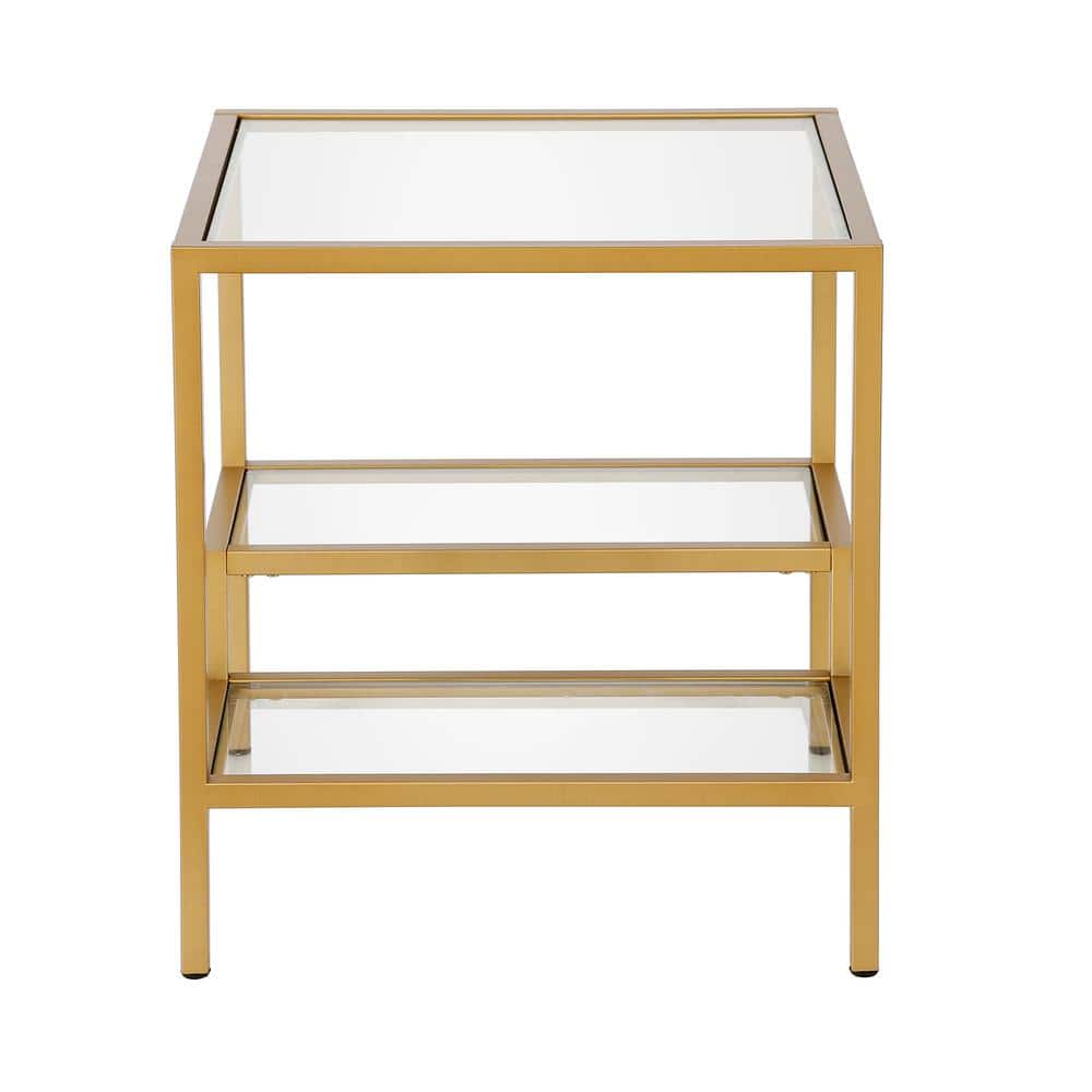 Lovett 20" Gold Metal and Glass Square Side Table