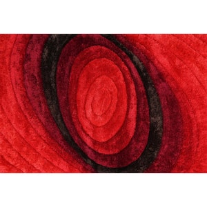 3D Shaggy Hand Tufted Red/Black 5 ft. x 7 ft. Area Rug