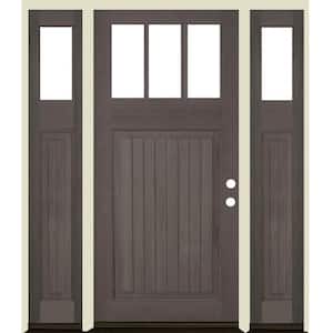 64 in. x 80 in. Craftsman V Groove LH 1/4 Lite Clear Glass Grey Stain Douglas Fir Prehung Front Door with DSL
