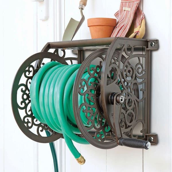 Liberty Garden Wall Mounted Heavy Gauge Aluminum Hanging Hose Reel with  Guide 