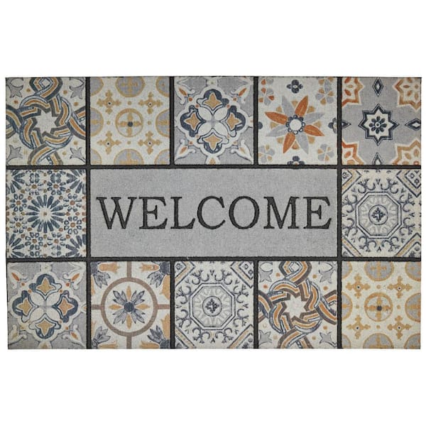 Mohawk Home Welcome Patina Tiles Grey 23 in. x 35 in. Doorscapes Estate Mat