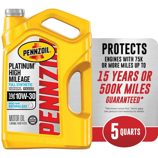 Pennzoil Platinum High Mileage SAE 10W-30 Full Synthetic Motor Oil 5 Qt.