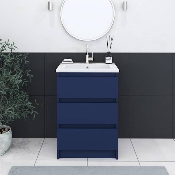 VOLPA USA AMERICAN CRAFTED VANITIES Pepper 24 in. W x 20 in. D Bath Vanity in Navy with Acrylic Top in White with White Basin