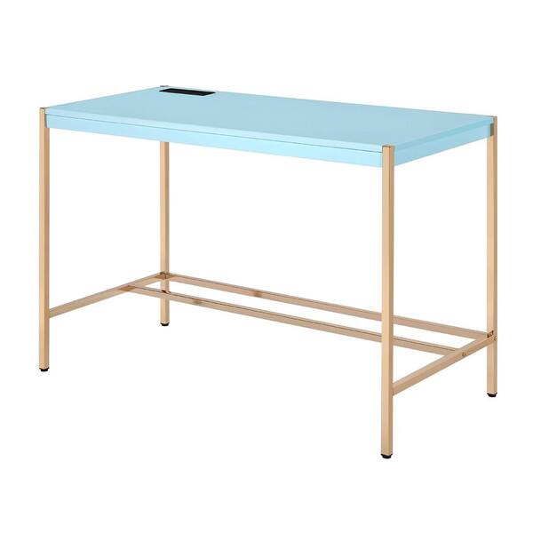 Acme Furniture 20 in. Rectangular Baby Blue & Gold Finish Writing Desk