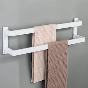 Bathroom Double Towel Bar Towel Rack Wall Mount Towel Holder 23.2 in. Stainless Steel White Finish