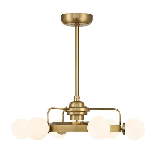 Savoy House Gibson 30 in. W Indoor Warm Brass Integrated LED Ceiling Fan D'Lier with Opal Glass Shade and Remote Control Included