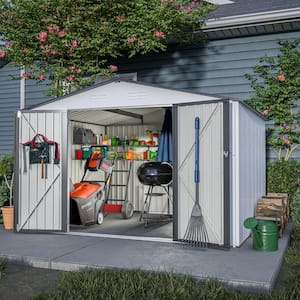 10 ft. W x 8 ft. D White Metal Outdoor Storage Shed All Weather with Lockable Doors, for Garden Tool, Yard, 73.8 sq. ft.