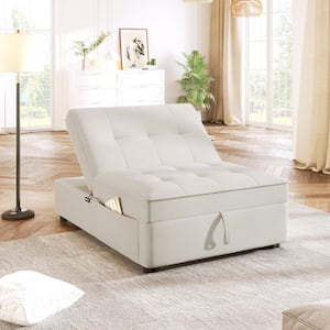 26.75 in.White 4-in-1 Linen Twin Sofa Bed Chair with Side Pocket, USB Port and 5-Level Adjustable Backrest