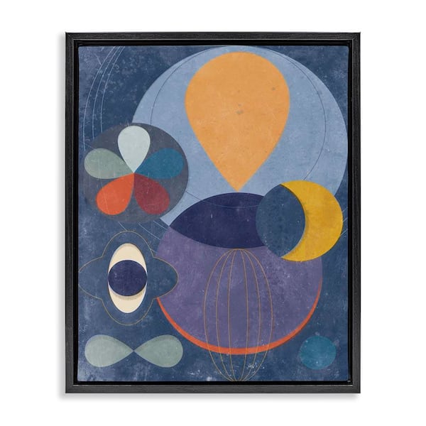 Stupell Industries Blue Retro Collage by Victoria Barnes Black Floater Frame Abstract Graphic Art Print 31 in. x 25 in.