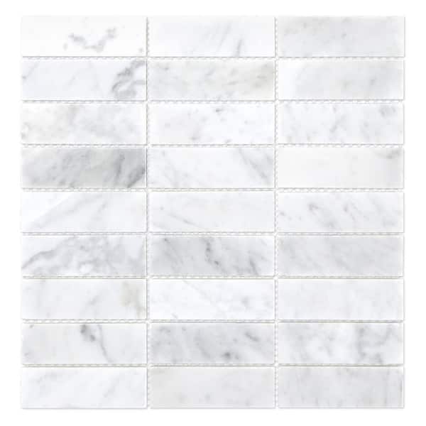 Stacked Carrara White 12 in. x 12.4 in. Honed Natural Marble Floor and Wall Mosaic Tile (5.2 sq. ft. /Case)