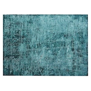 HomeRoots Teal 2 ft. x 3 ft. Woven Abstract Rectangle Indoor/Outdoor ...