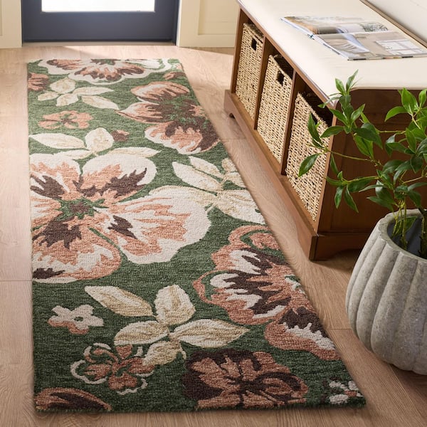 Jardin 2 ft. x 8 ft. Green/Pink Serene Floral Runner Rug