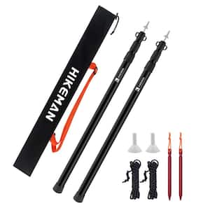 Black Adjustable Aluminum Tarp Poles Light-Weight Portable Tent Poles for Camping Awning (2-Pack)
