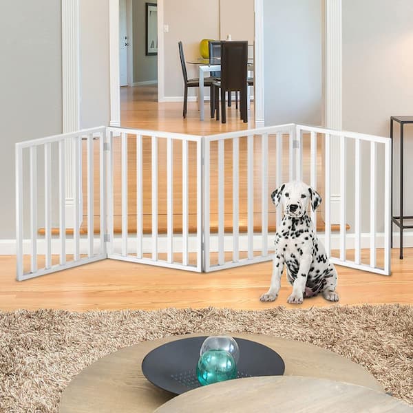 24 in. x 72 in. Wood Foldable Freestanding Dog Fence for Stairs Hallways or Doorways, White (4-Pack)