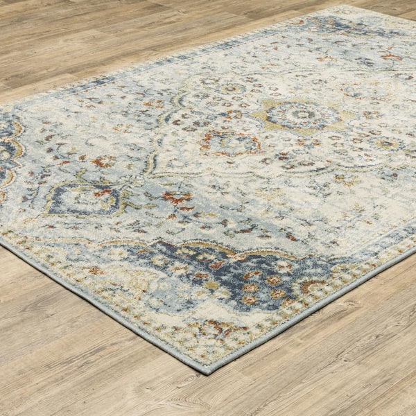 Brixworth Blue/Multi-Colored 7 ft. x 9 ft. Oriental Medallion Distressed Polypropylene Indoor Area Rug