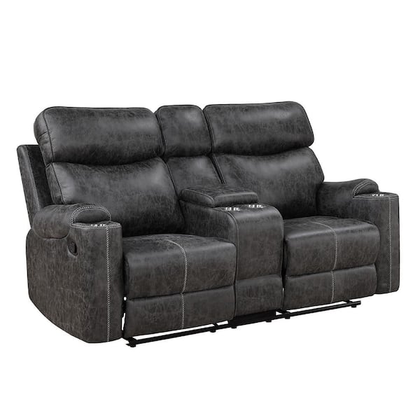 Hirah 38 in. Dark Gray Polish Microfiber 2 Seat Loveseat with Cup Holder