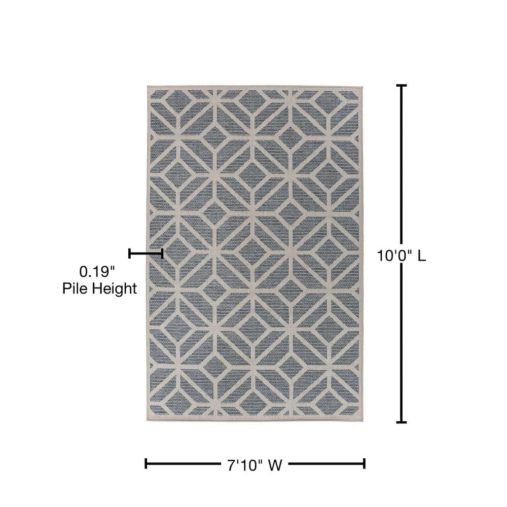 Blue Geometric Flat Woven Synthetic Indoor/Outdoor Rug 7'10" x 10'