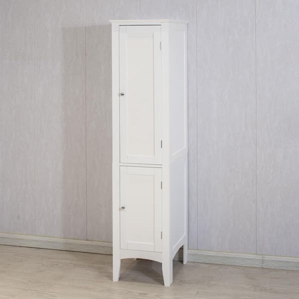 2-Shutter-Door 5-Tier Shelf Tall Narrow Freestanding Storage Cabinet in White for Bathroom, Kitchen, Living Room