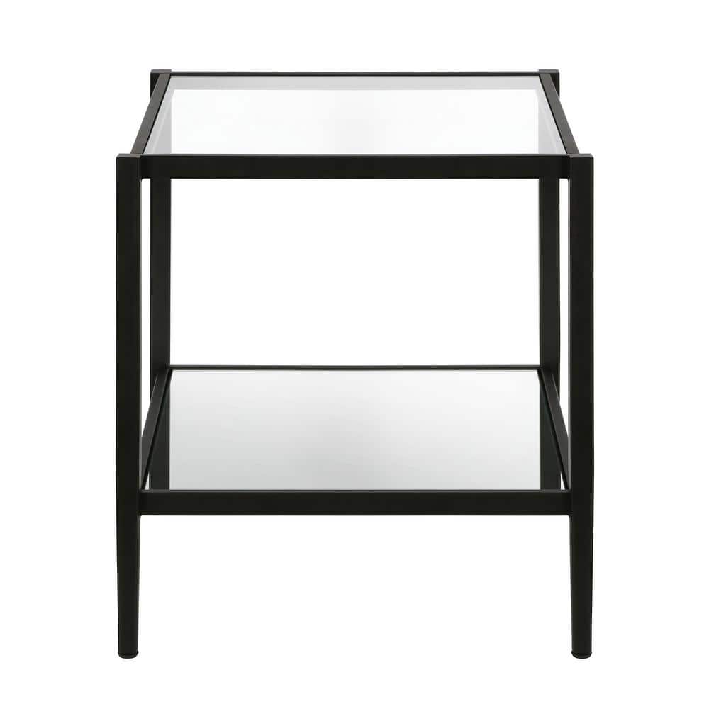 Hollywood Glam 20" Blackened Bronze Square Side Table with Mirrored Shelf
