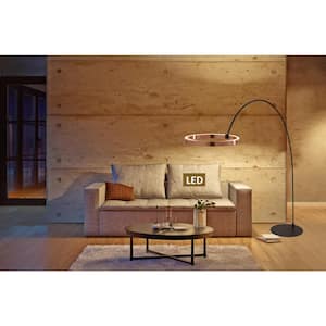 "Ring Of Light" 82 in. Rose Copper Unique/statement Geometric 60-W 2-Light Led Arched Floor Lamp