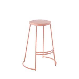 Hula 28.75 in. Modern Designer Metal Curved Backless Bar Stool, Pink Frame
