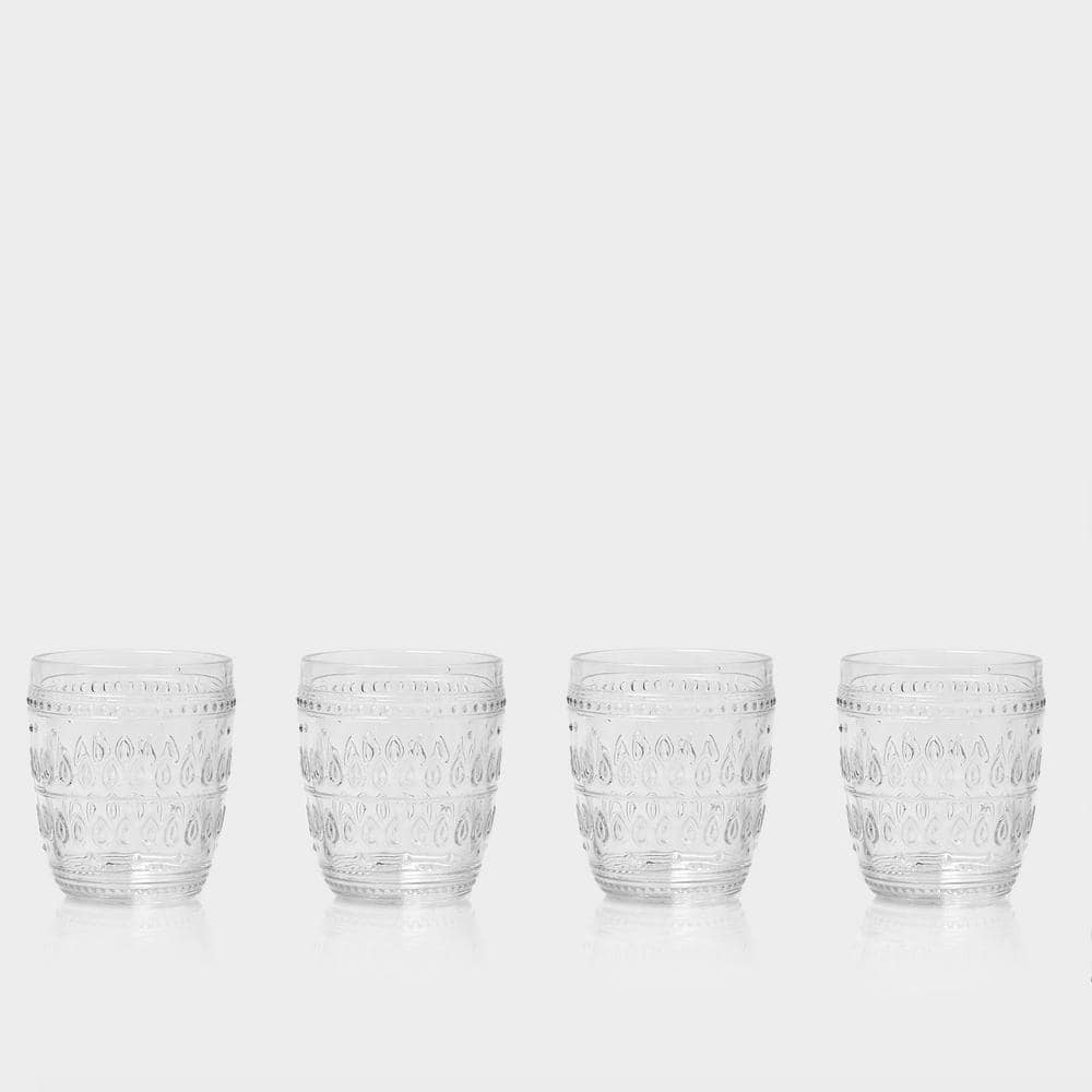 Fez Clear Textured Glass 12oz Old Fashion Glass Set of 4
