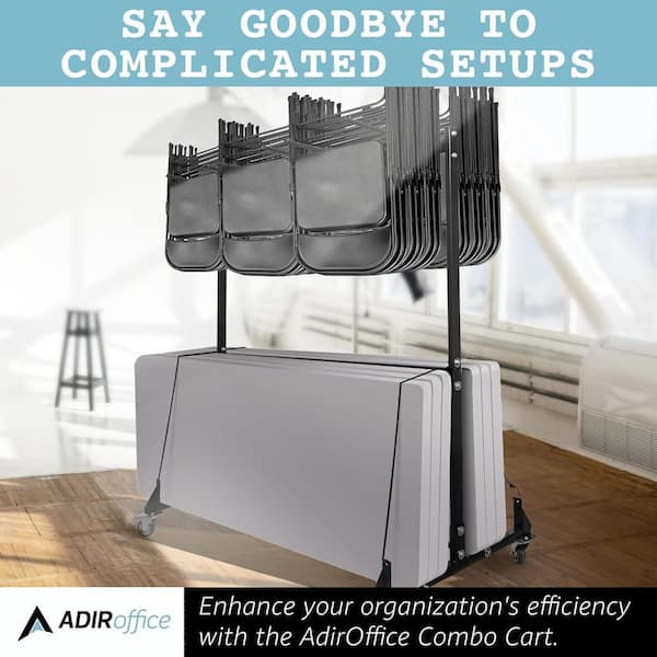 AdirOffice - 65 in x 33.7 in. x 67 in. Steel 600lb Capacity Folding Chair and Table Combo Cart in Black