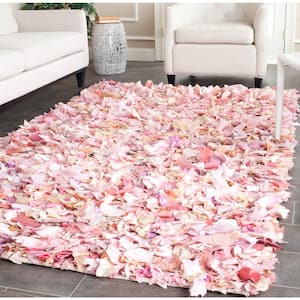 Rio Shag Ivory/Pink 5 ft. x 8 ft. Solid Area Rug