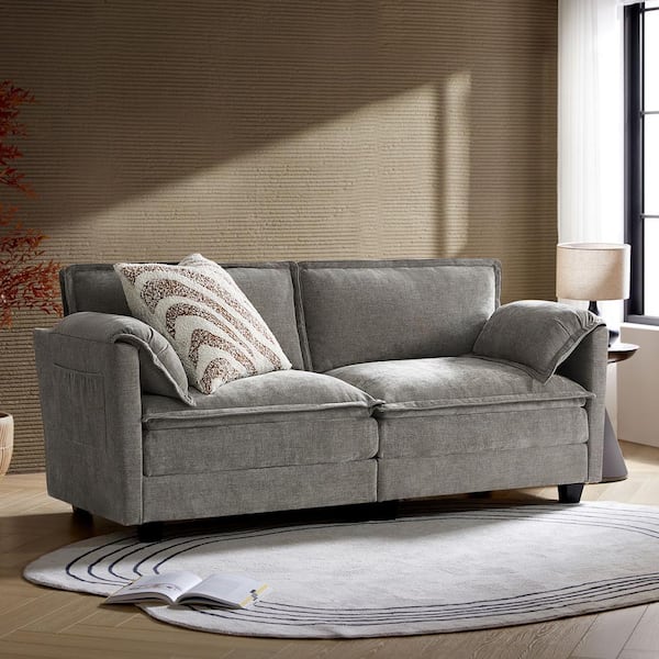 JAYDEN CREATION Noemi Pillow Arm 74 in. 2-piece Polyester Sectional Sofa in. Light Gray