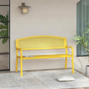 49 in. 2-Person Yellow Metal Outdoor Garden Bench