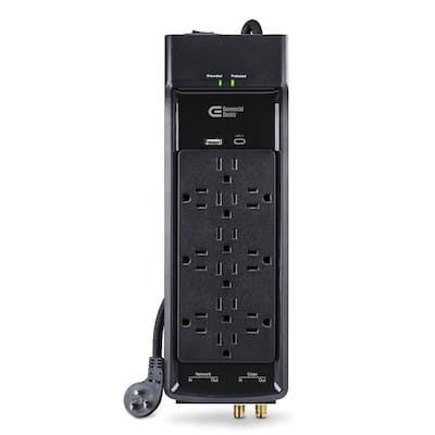 Commercial Electric 15 ft. 12-Outlet Surge Protector Braided Cord in Black HDC1215NUC