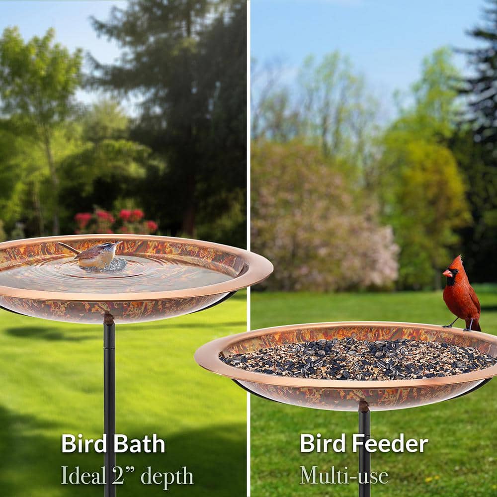 Large Fired Copper Bird Bath with Metal Garden Stake