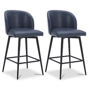 Cynthia 27 in. Blue High Back Metal Swivel Counter Stool with Faux Leather Seat (Set of 2)