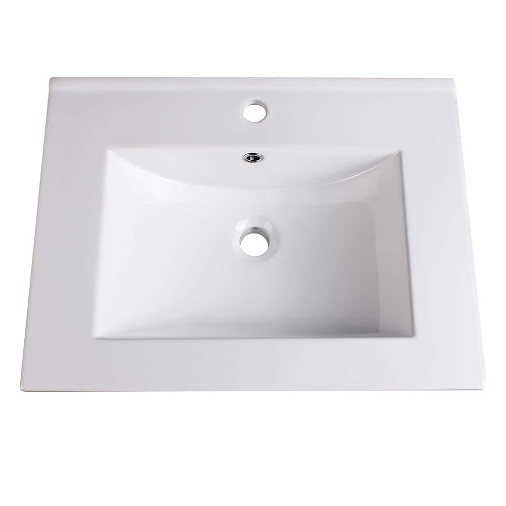 24'' White Ceramic Rectangular Drop-In Bathroom Sink