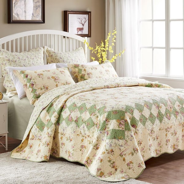 Greenland Home Fashions Bliss Ivory 3-Piece Full/Queen Quilt Set