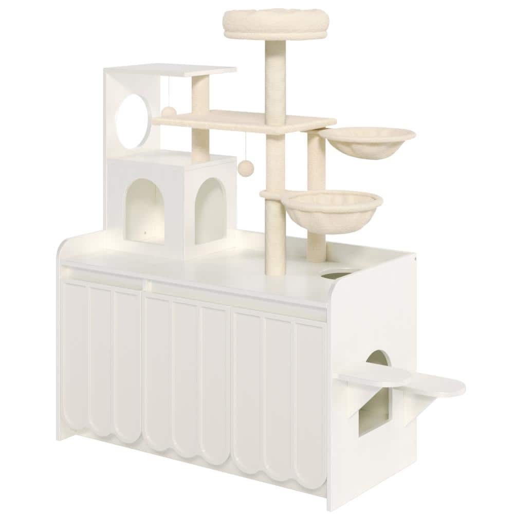White 56 in. H Storage Cabinet 2-in-1 Cat House Litter Box Enclosure with Cat Tower price history on PriceWatchPro