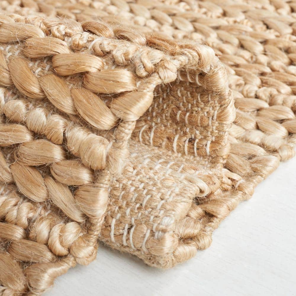 Natural Beige Handwoven Cotton and Jute Area Rug, 5' x 8'