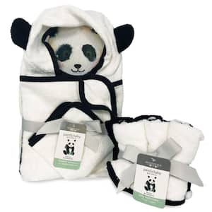 Panda Baby Viscose from Bamboo Bath Essentials, 8pc Baby Gift Set, Unisex - White-Black (1 Hooded Towel, 7 Washcloths)