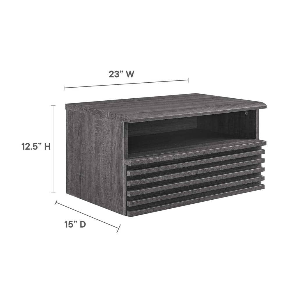 Charcoal Mid-Century Modern Wall-Mount Nightstand with Drawer