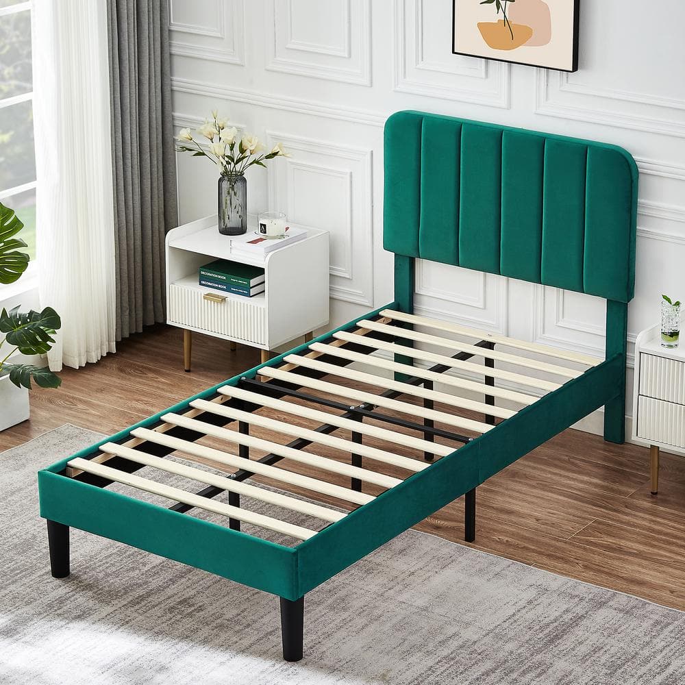 Upholstered Bed Frame, Full Platform Bed Frame with Adjustable Headboard, Strong Wooden Slats Support, Beige - thumbnail 8