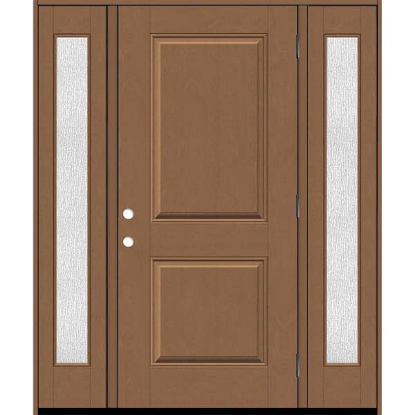 Steves & Sons Regency 68 in. x 80 in. 2P Squaretop LHOS AutumnWheat Stain Mahogany Fiberglass Prehung Front Door w/Rain14n. SLs 4-9/16