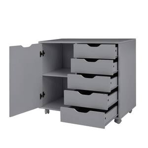 Gray 5 Drawer Dresser with Shelves Tall Dressers for Bedroom Kids Dresser Small Dresser for Closet Makeup Dresser