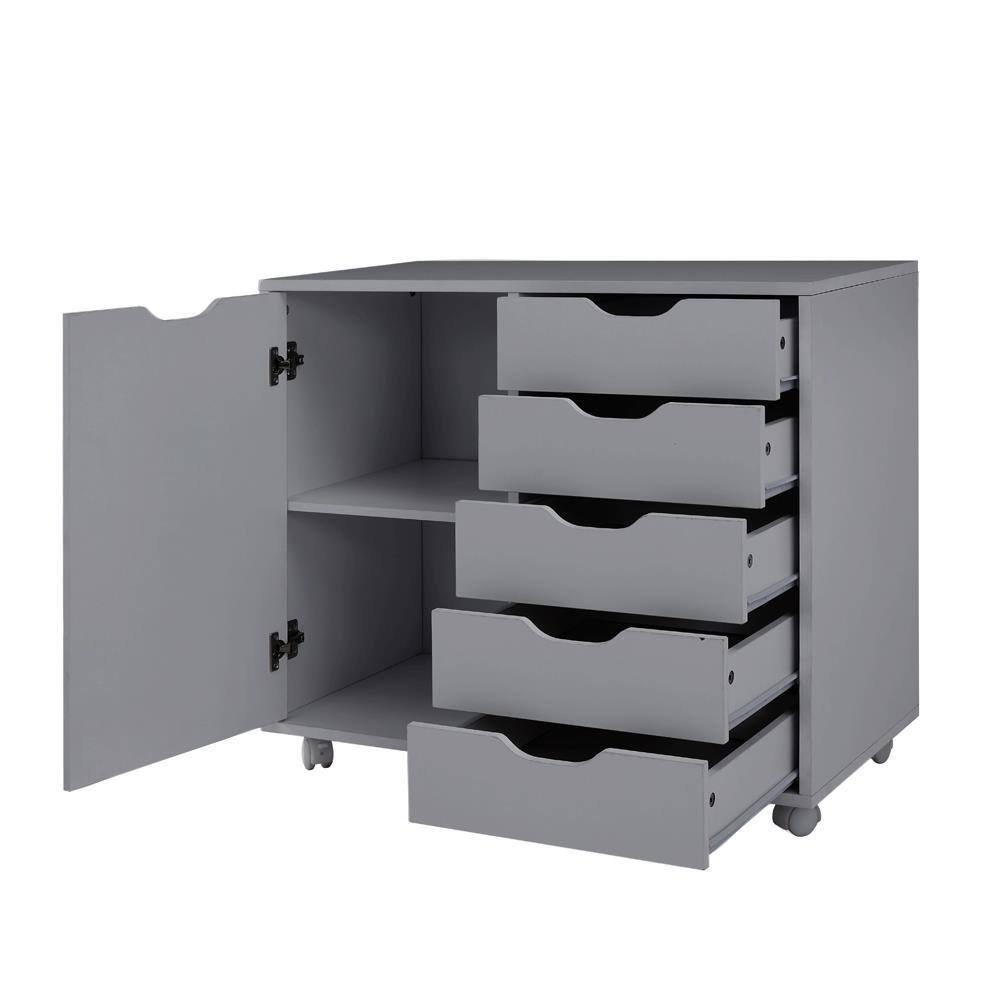 Gray Medium Wood 5-Drawer Mobile Lateral File Cabinet