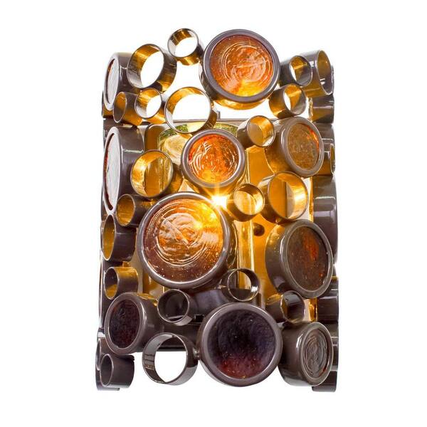 Varaluz Fascination 1-Light Glossy Bronze Outdoor Wall Lantern Sconce with Amber Glass