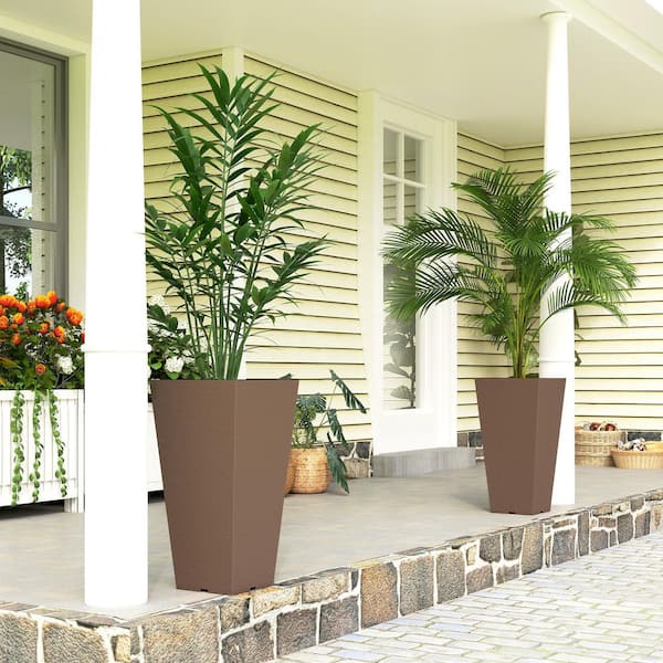 Outsunny Brown Indoor Outdoor PP Plastic Tapered Square Planter