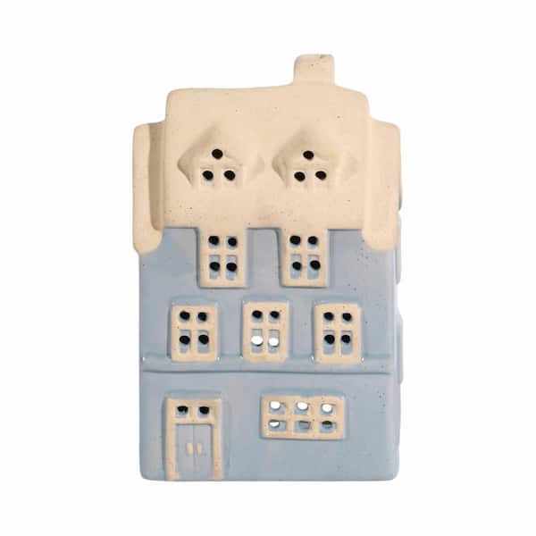 8 in. Blue Ceramic Novelty Homestead House Taper Candle Holder